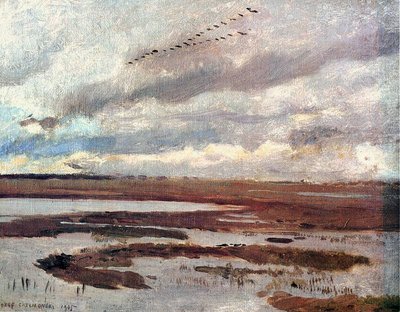Cranes, Landscape from Meadow by Jozef Marian Chemonski